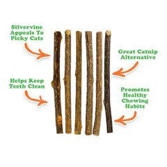 Meowijuana Silvervine Sticks 4-inch stick ready for chewing and dental support.