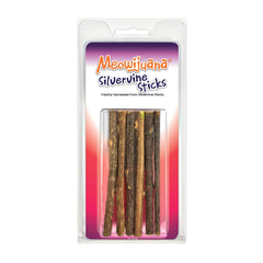 Meowijuana Silvervine Sticks pack closed, inviting feline enrichment and playful chewing.