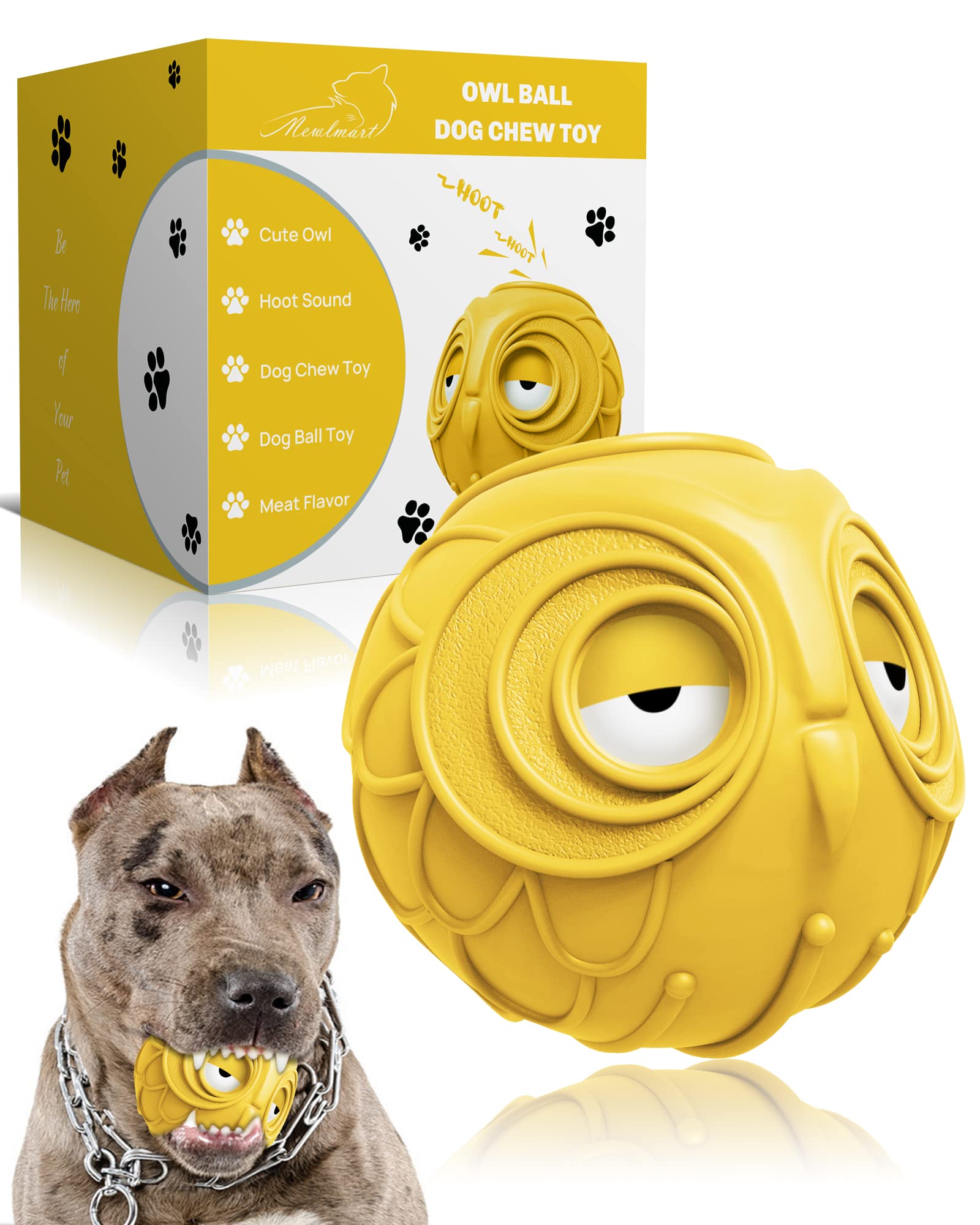 Mewlmart Giggle Ball Owl yellow front view boosts interactive play and bonding.