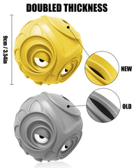 Mewlmart Giggle Ball Owl yellow side view sparks curiosity during fetch sessions.