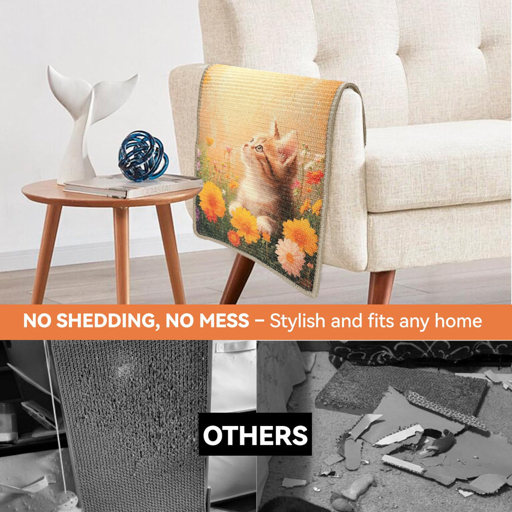 MeowLux Cat Scratching Mat floor-use demonstrates generous space for scratching and stretching.