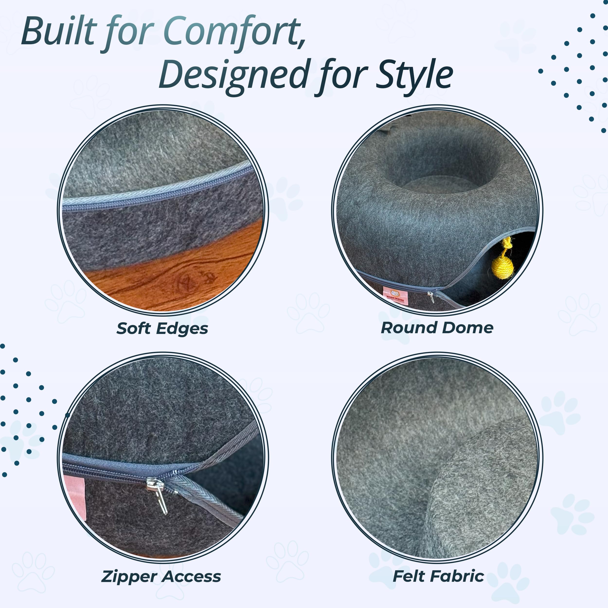 Meow Mates cozy enclosed circle bed gives secure nesting for shy or anxious cats.