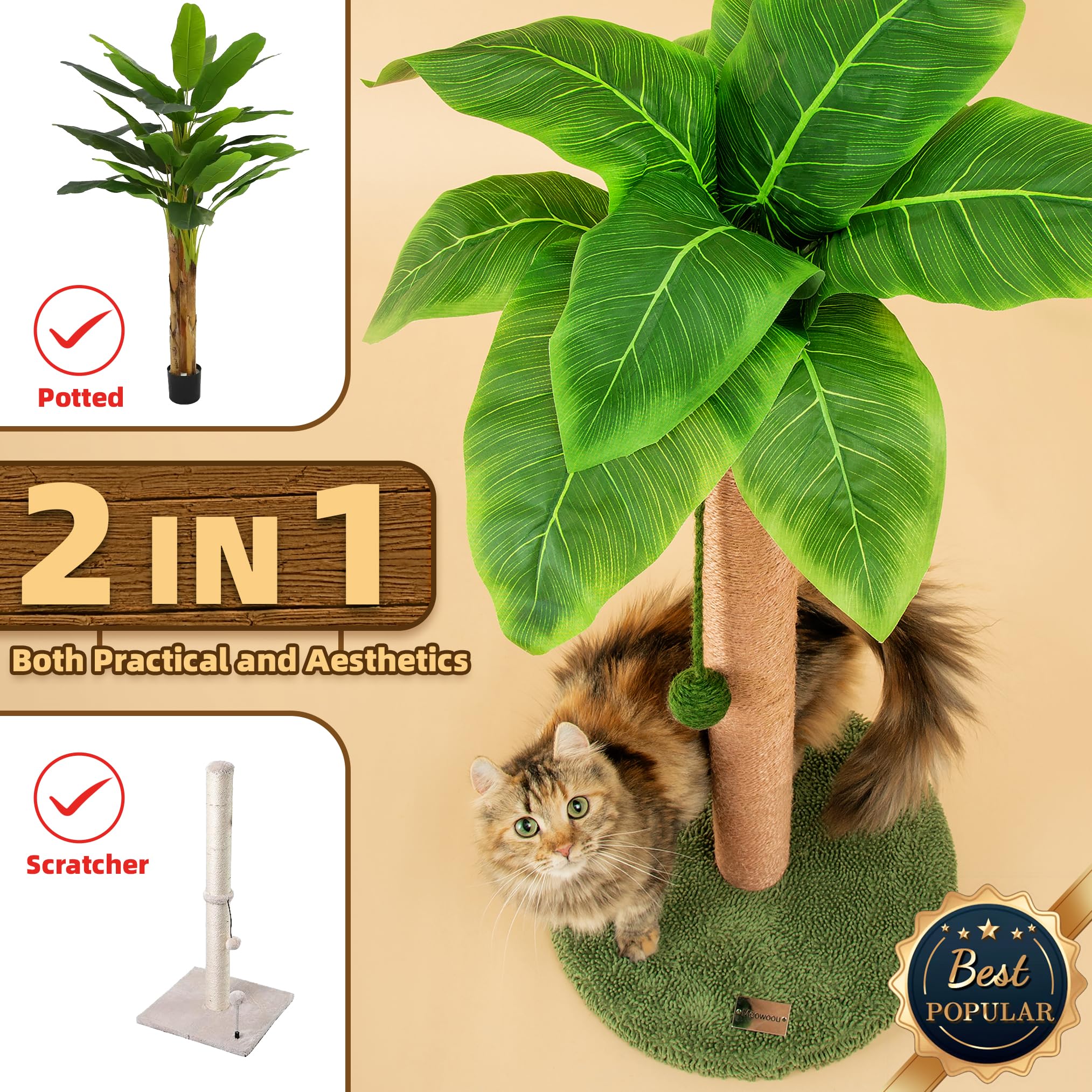 Meowoou cat tree with multi-level sisal posts encourages climbing and scratching