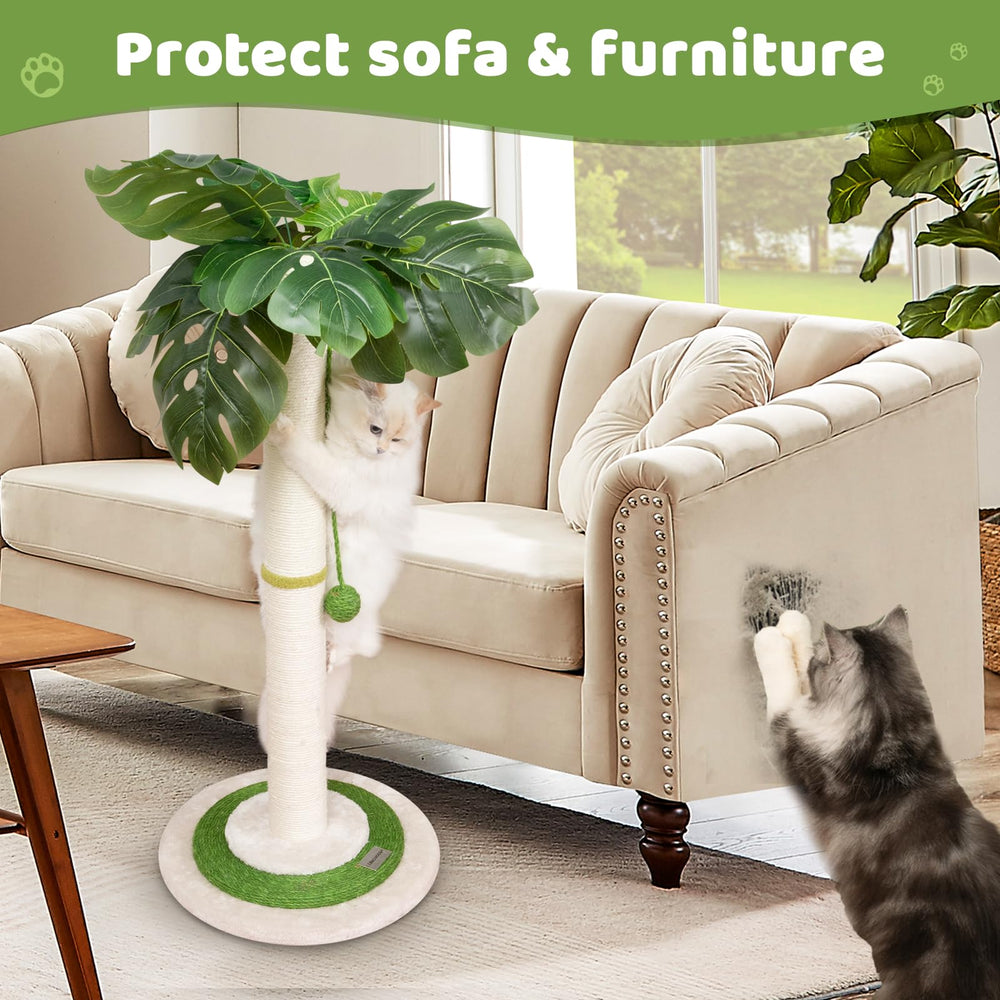 Meowoou cat tree with sisal poles promotes satisfying scratching and furniture protection.