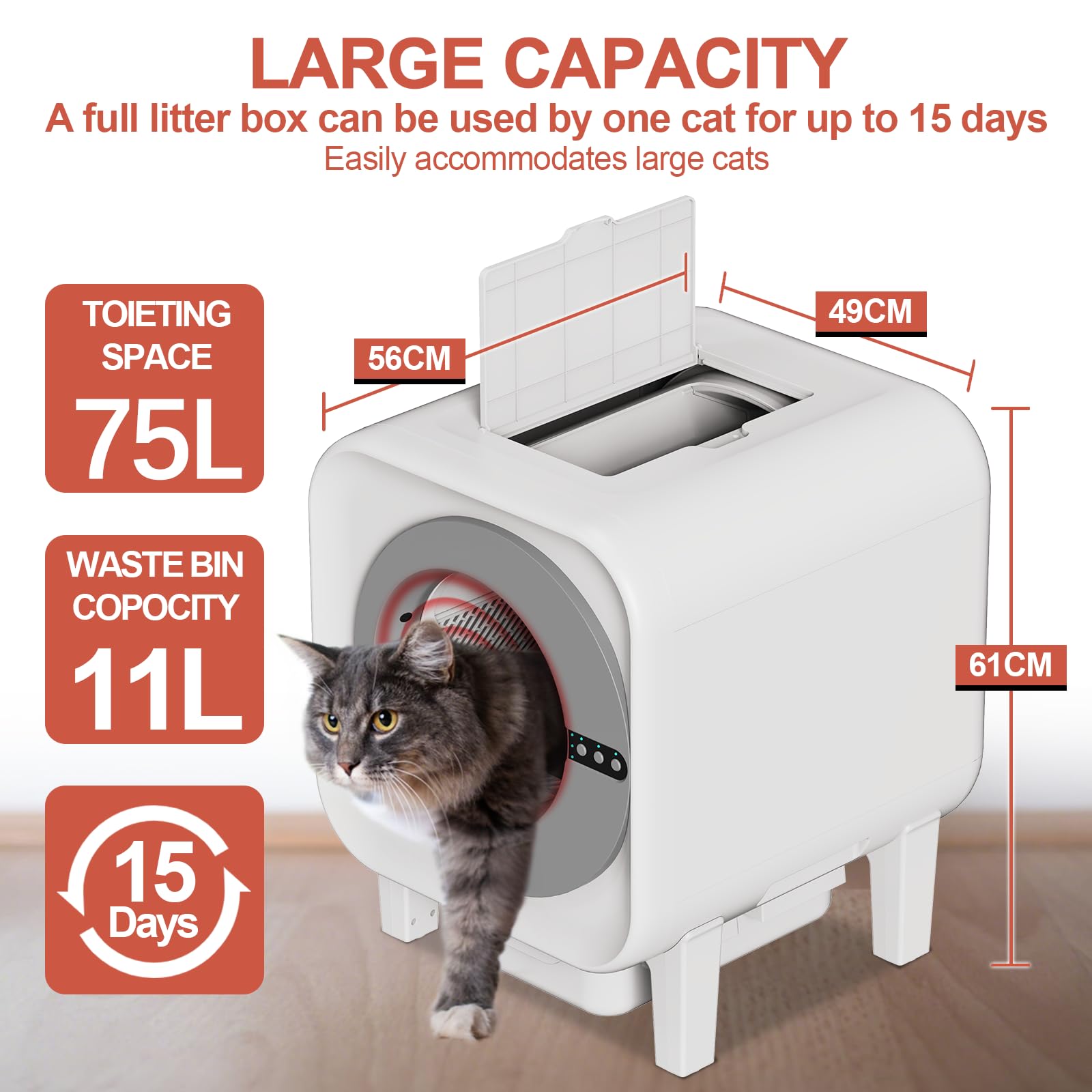 Meowra 75L drum capacity supports multi-cat households between refills