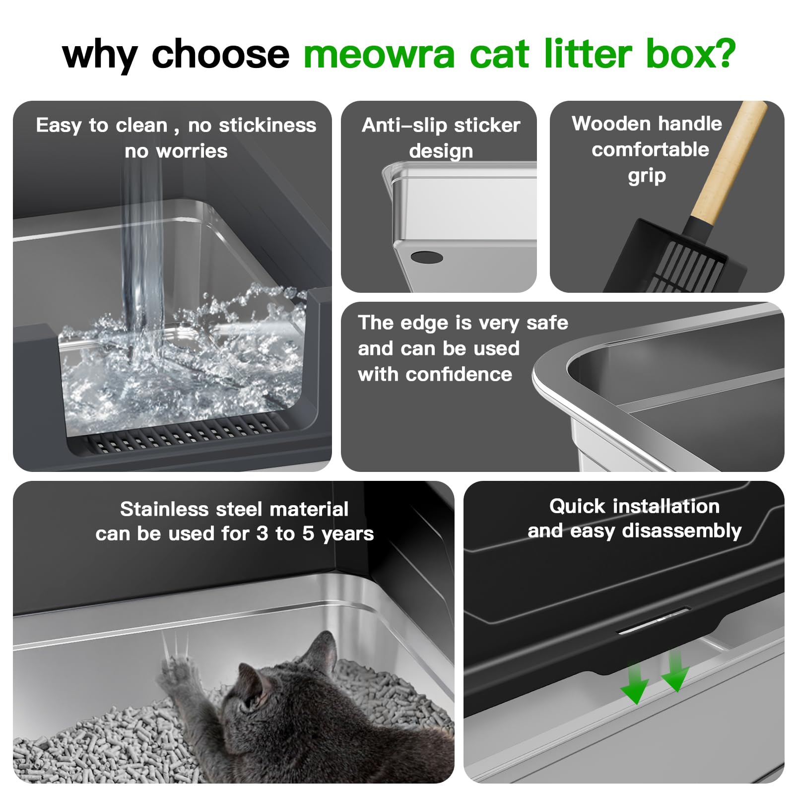 Meowra XXXL stainless steel build resists scratches and maintains shape.