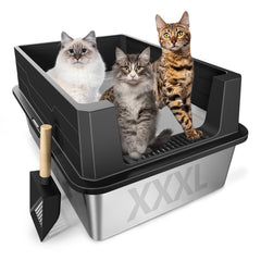 Meowra XXXL litter box front view with tall walls and spacious interior ideal for large cats.