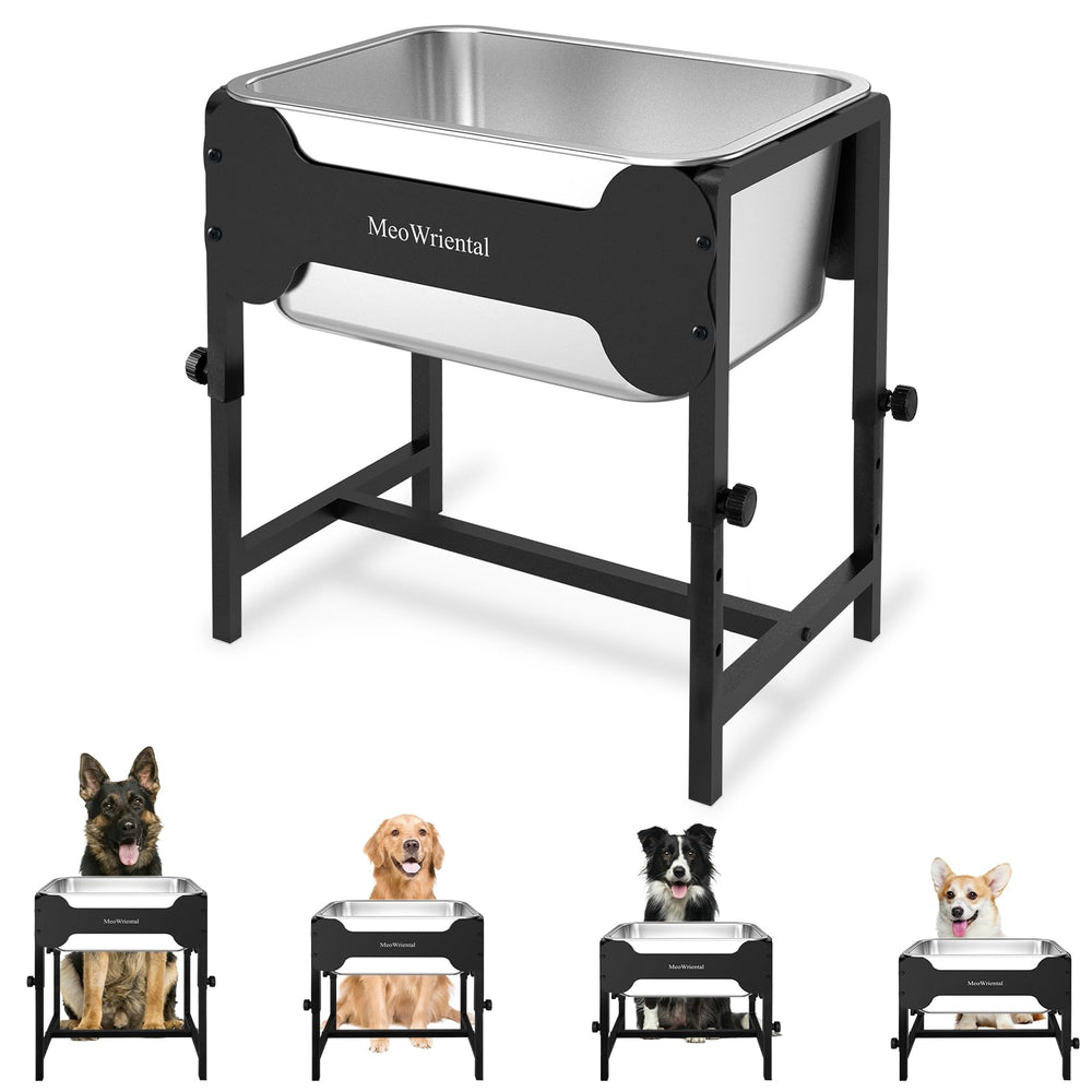 MeoWriental adjustable elevated dog water bowl stand at 11–17 inches supports healthier posture