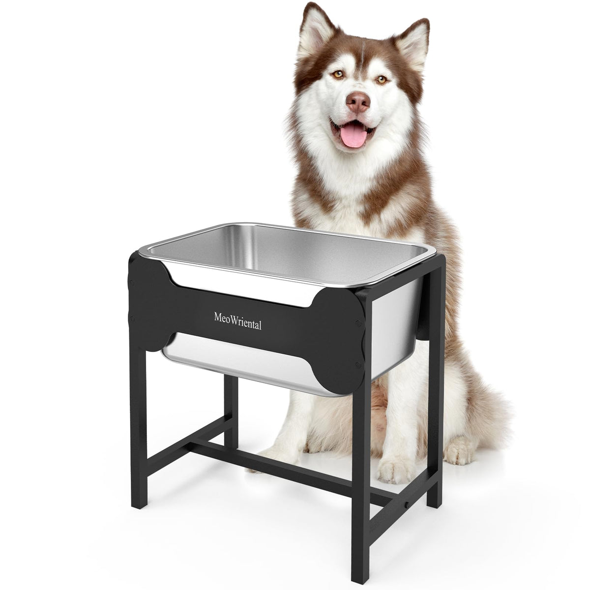 MeoWriental elevated dog water bowl with 2.5-gallon capacity reduces refills