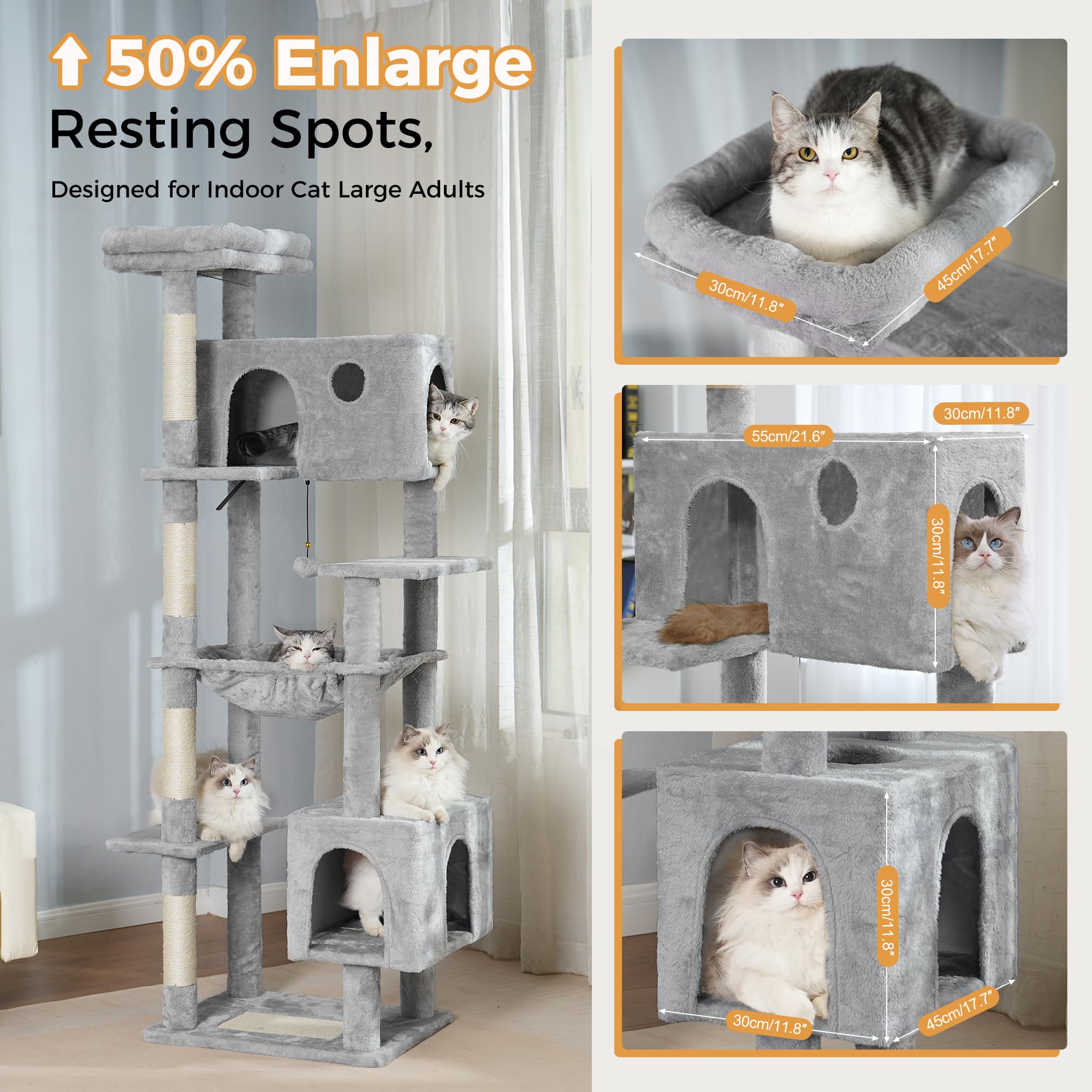 Meowrista 72inch cat tree large condo—cozy hideaway for cats.