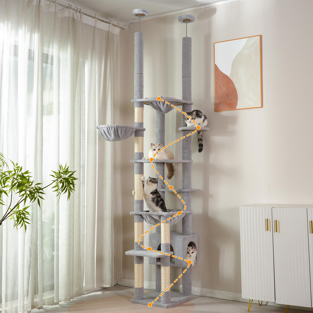 Meowrista ceiling adjustment accommodates tall ceilings for larger rooms.