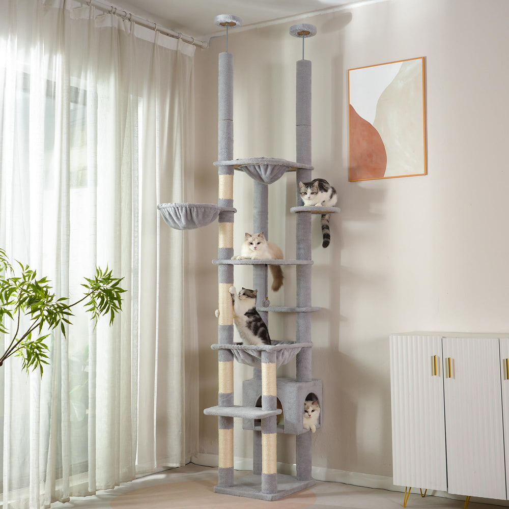 Meowrista cat tree hammocks offer cozy lounging space for cats.