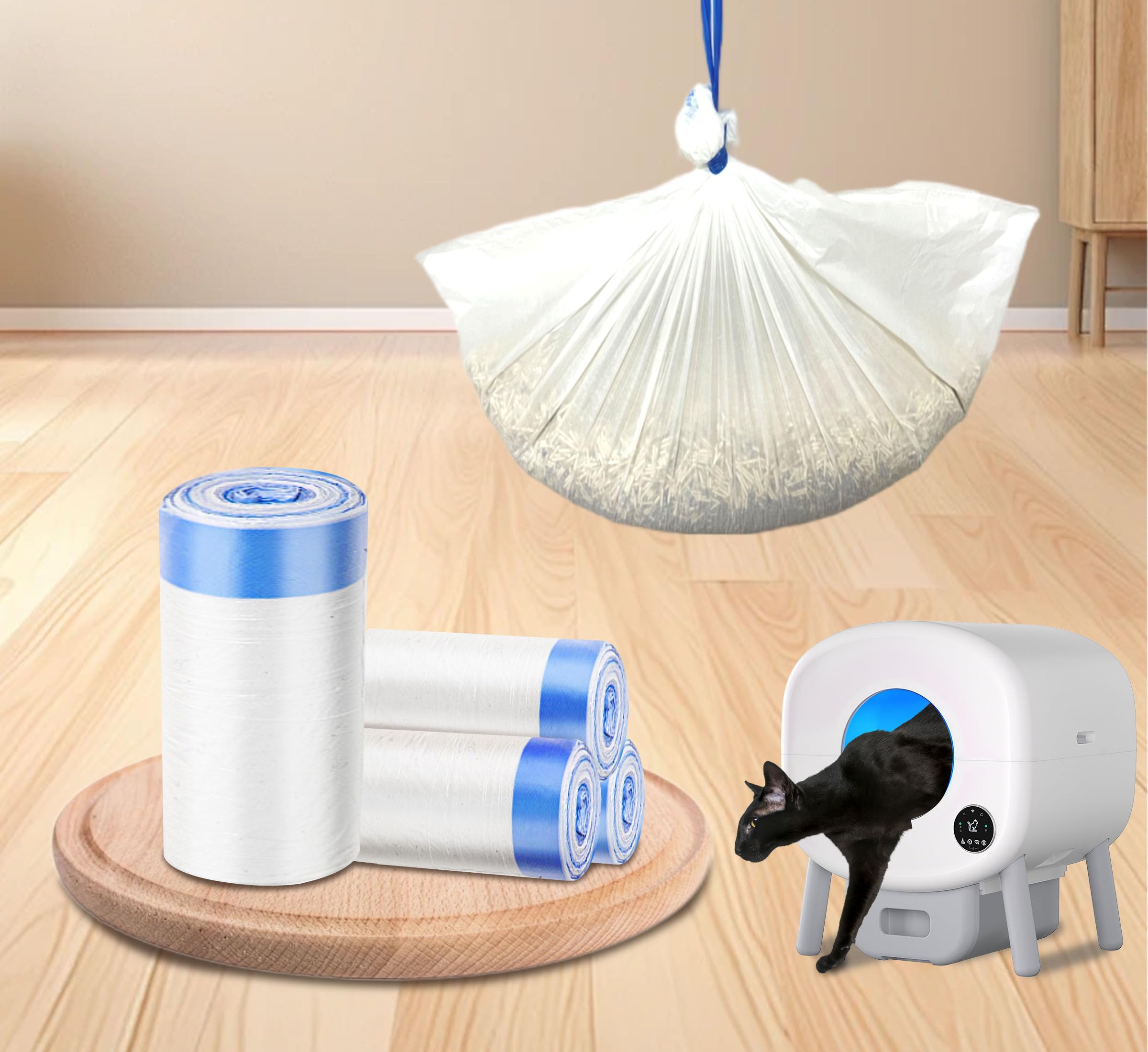 MeowWhimsy large smart-cat litter box liner pack supports tidy cleanup.