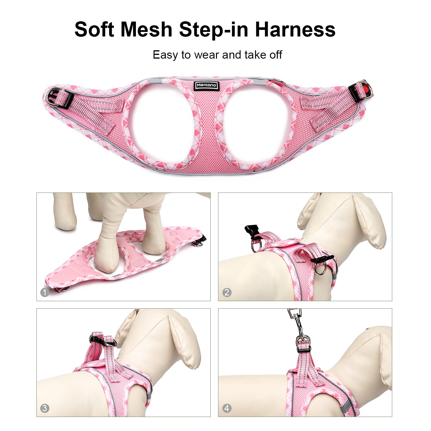 Mercano soft mesh leash pink soft-handle view demonstrates comfortable grip