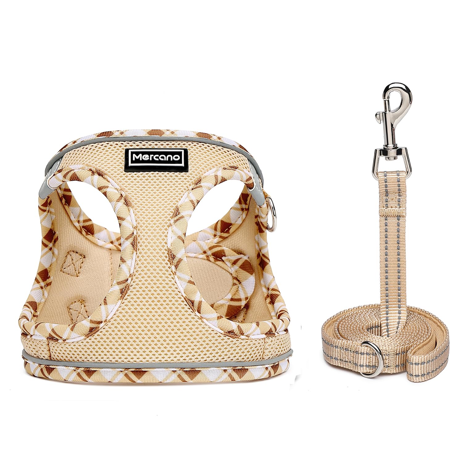 Mercano soft mesh harness beige XXS side wearing shows easy step-in design