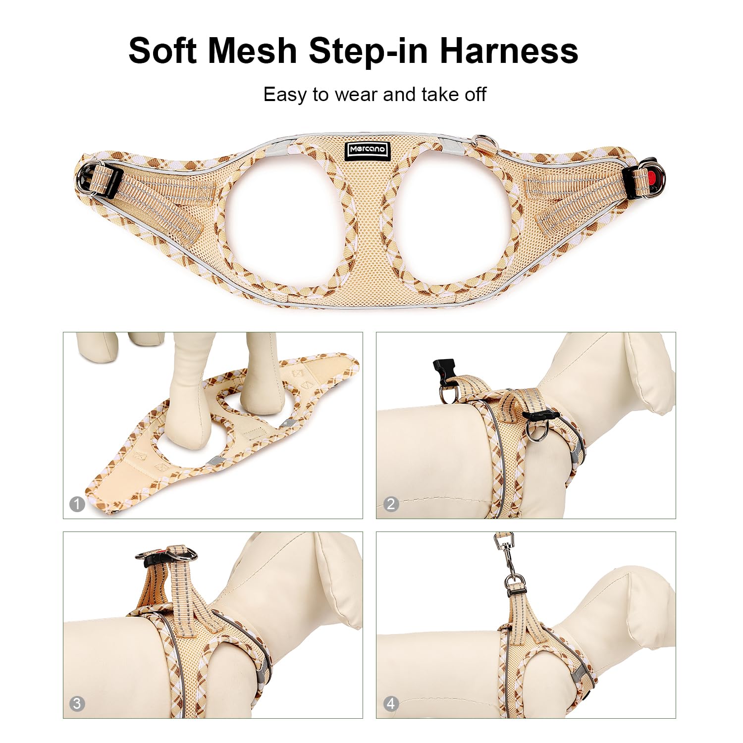 Mercano beige XXS leash clip-and-padded-handle for comfortable control