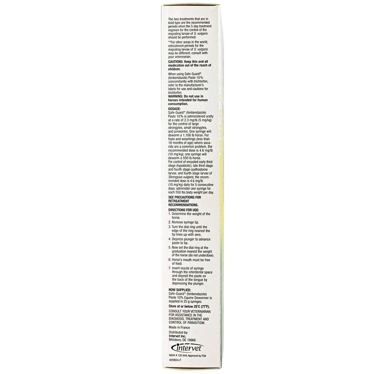 Merck Animal Health Safe Guard equine paste label highlights fenbendazole as active ingredient
