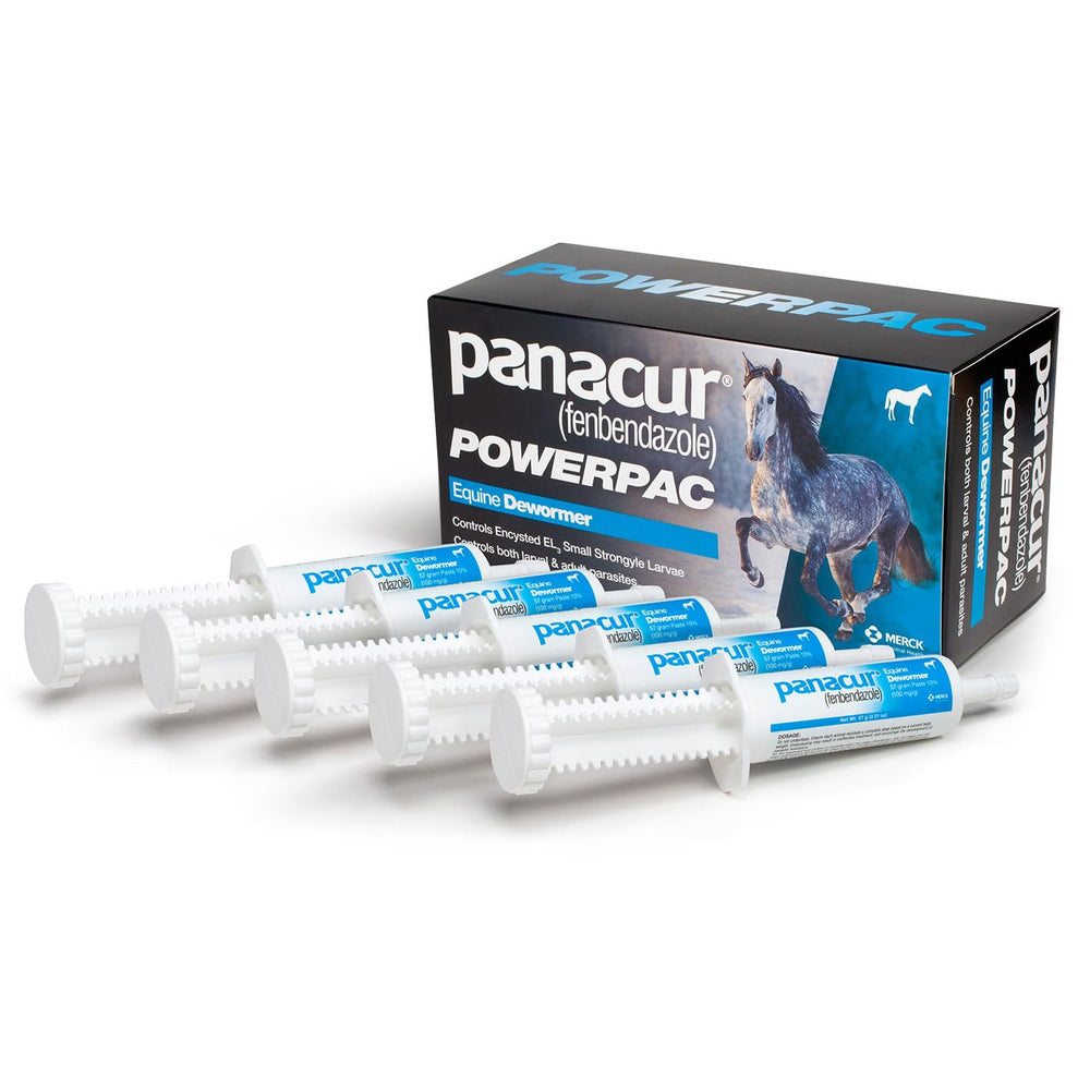 Label detail on Panacur Powerpac packaging with dosage guidance