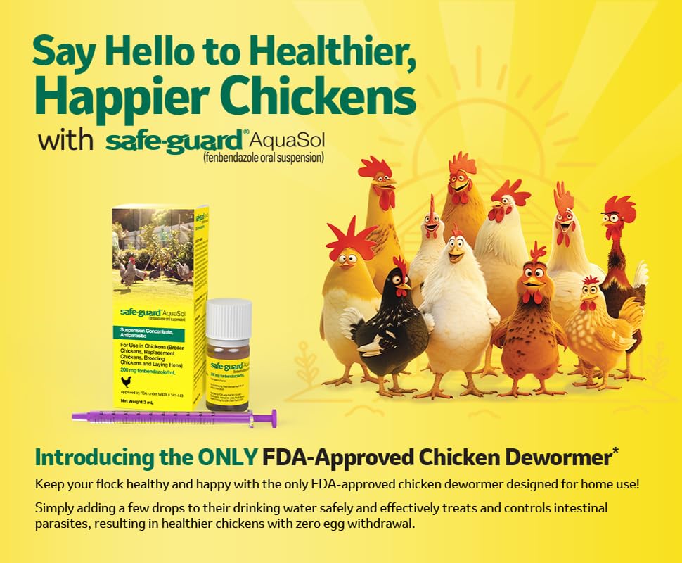 Merck Safe-Guard Aquasol chickens drinking-water setup offers no egg withdrawal period.