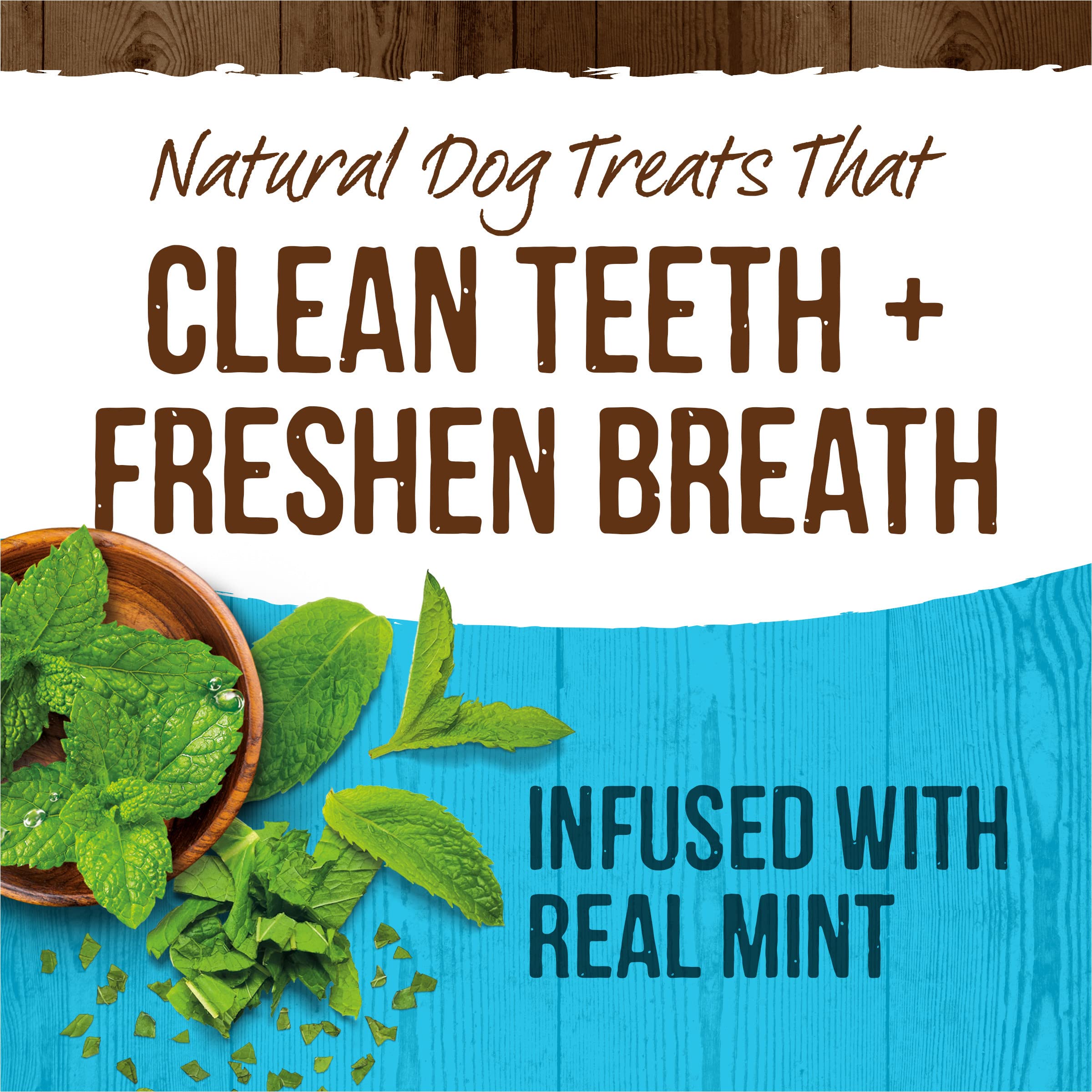 Merrick Fresh Kisses mint chews close up with visible mint flecks for breath