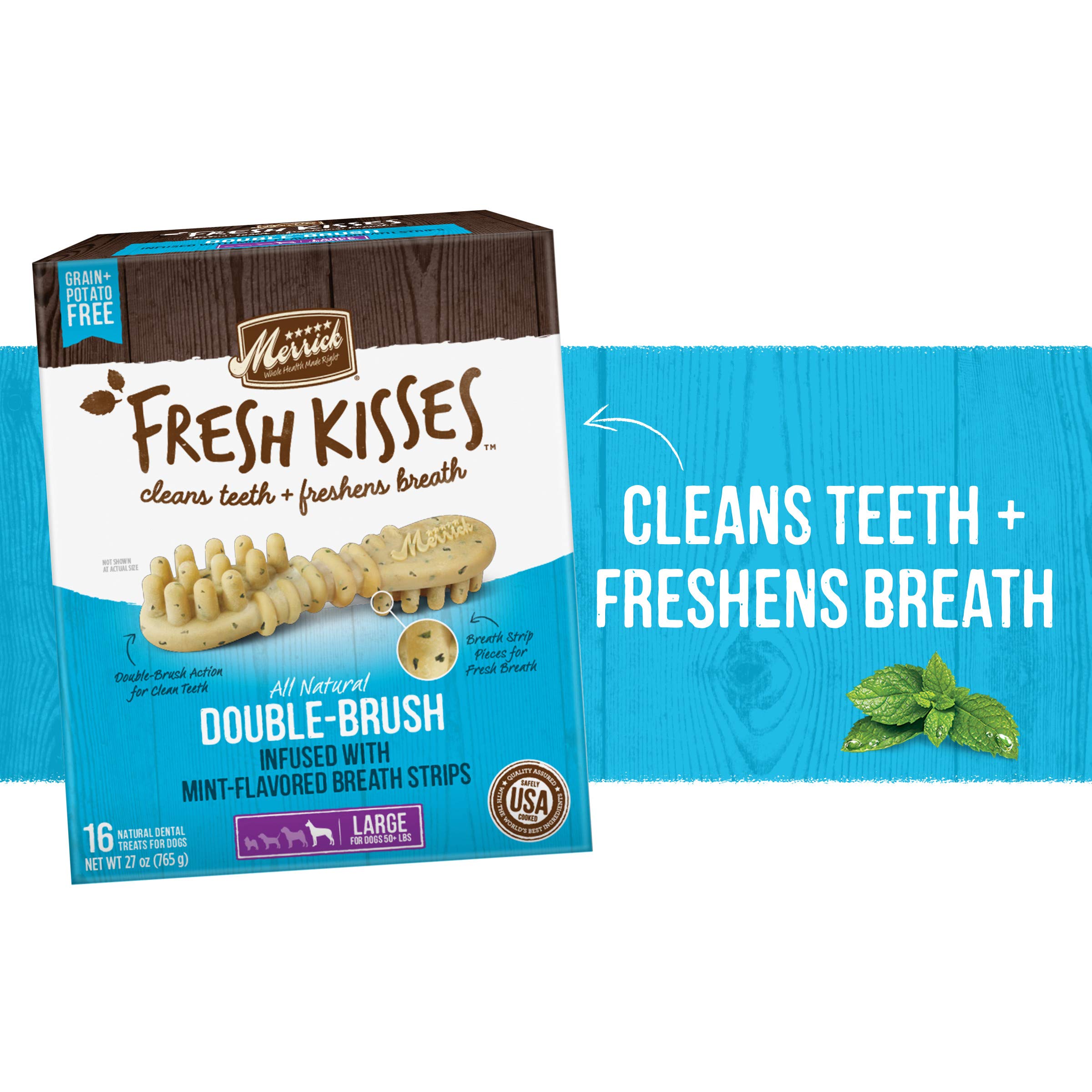 Merrick Fresh Kisses double brush texture close-up shows dual cleaning action