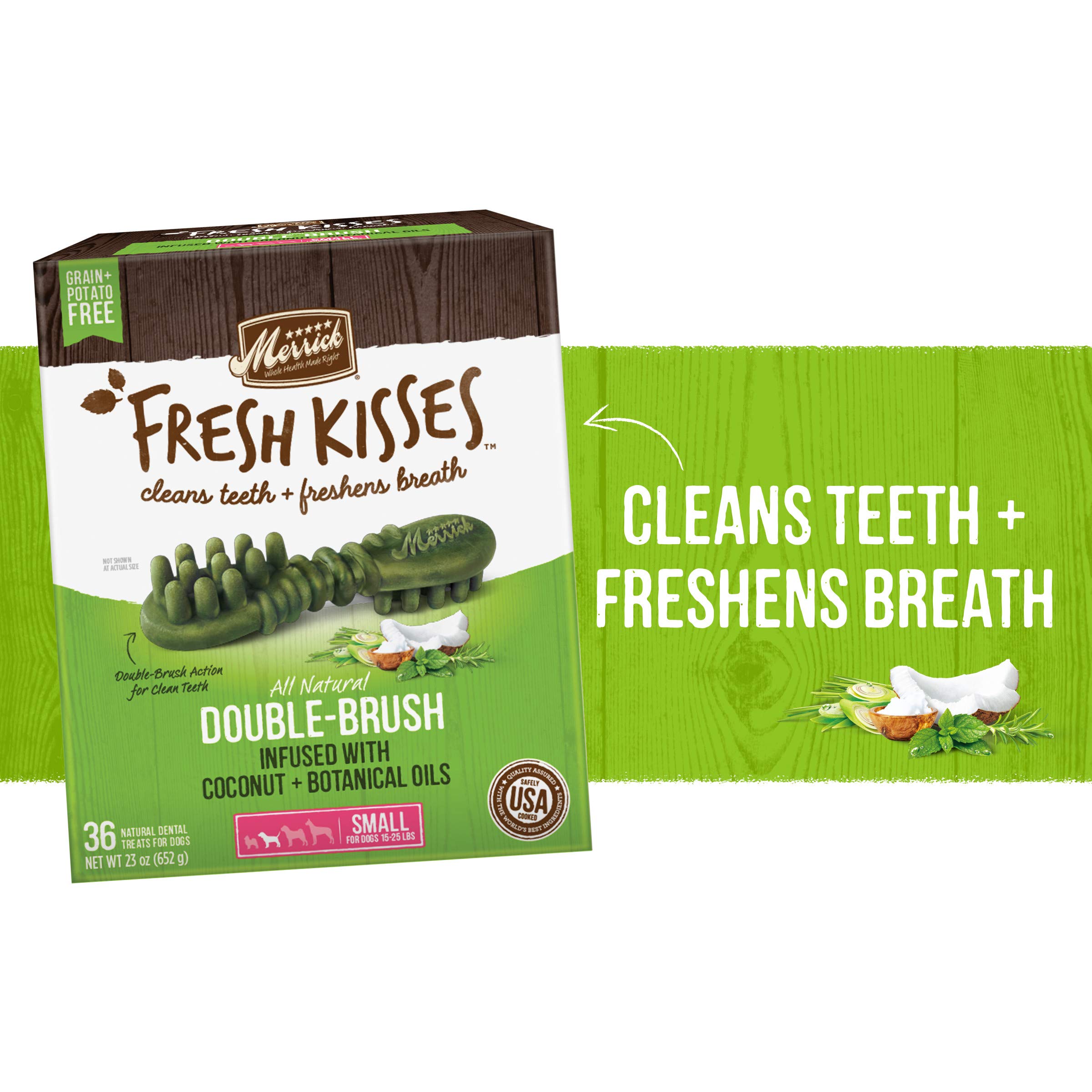 Merrick Fresh Kisses double-brush design shown for effective cleaning.