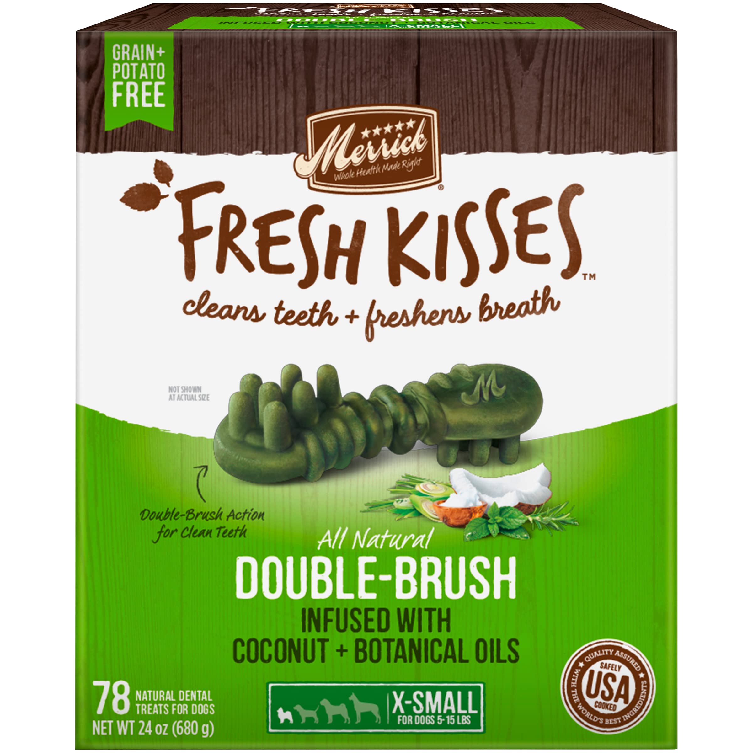Merrick Fresh Kisses toy dog treats closeup highlighting soft texture for easy chewing