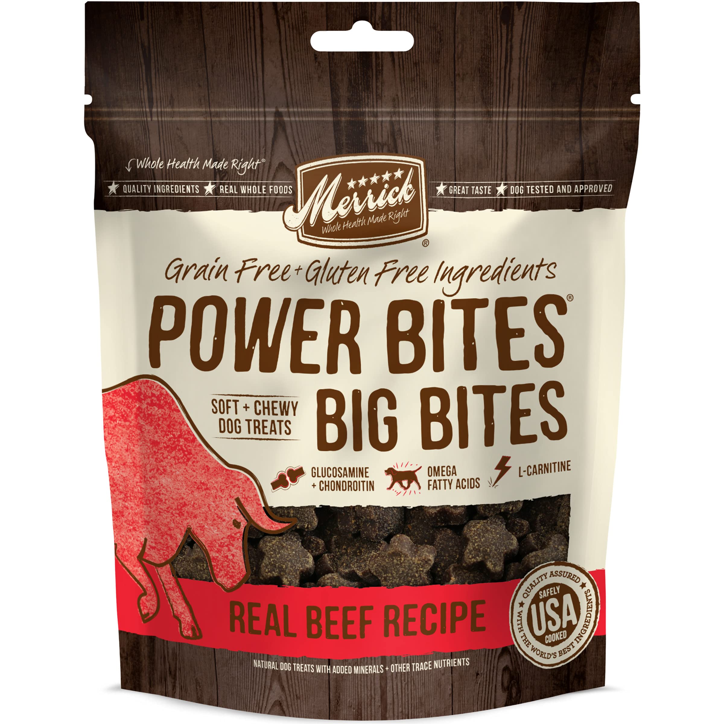 Merrick Power Bites mordidas grandes con carne real y batata dulce para recompensa sabrosa