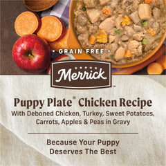 Merrick Puppy Plate serving bowl displays puppy-friendly texture and gravy.