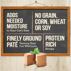Merrick Purrfect Bistro chicken pate canned image highlights portioned 3 oz servings for easy meals.