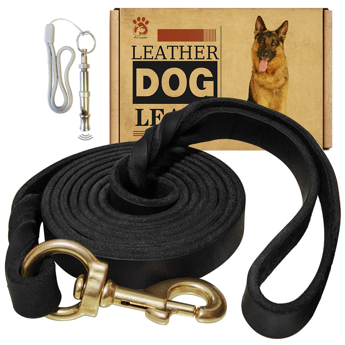 Meruogkar leather leash close-up shows braided texture for durable training sessions