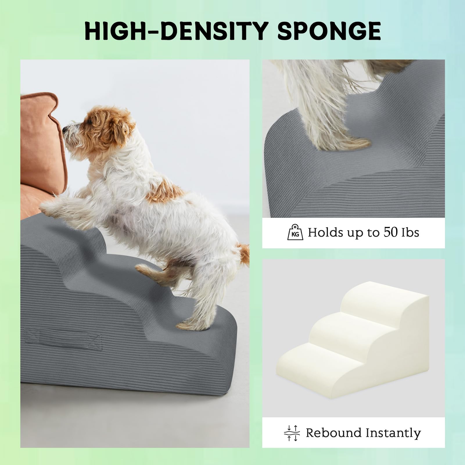 Mesa Lemon dog stairs dimensions 28 inches deep, 15 inches wide, 20 inches high.