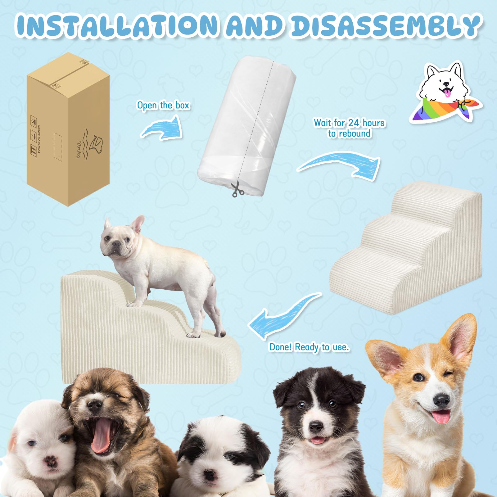 Mesa Lemon dog steps four-step dimensions suited for high beds