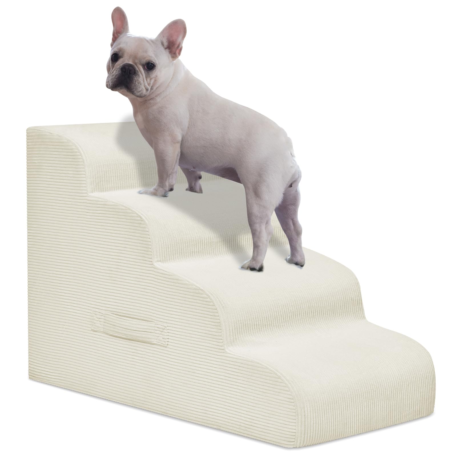 Mesa Lemon dog steps four-step beige on sofa shows stable access for small dogs