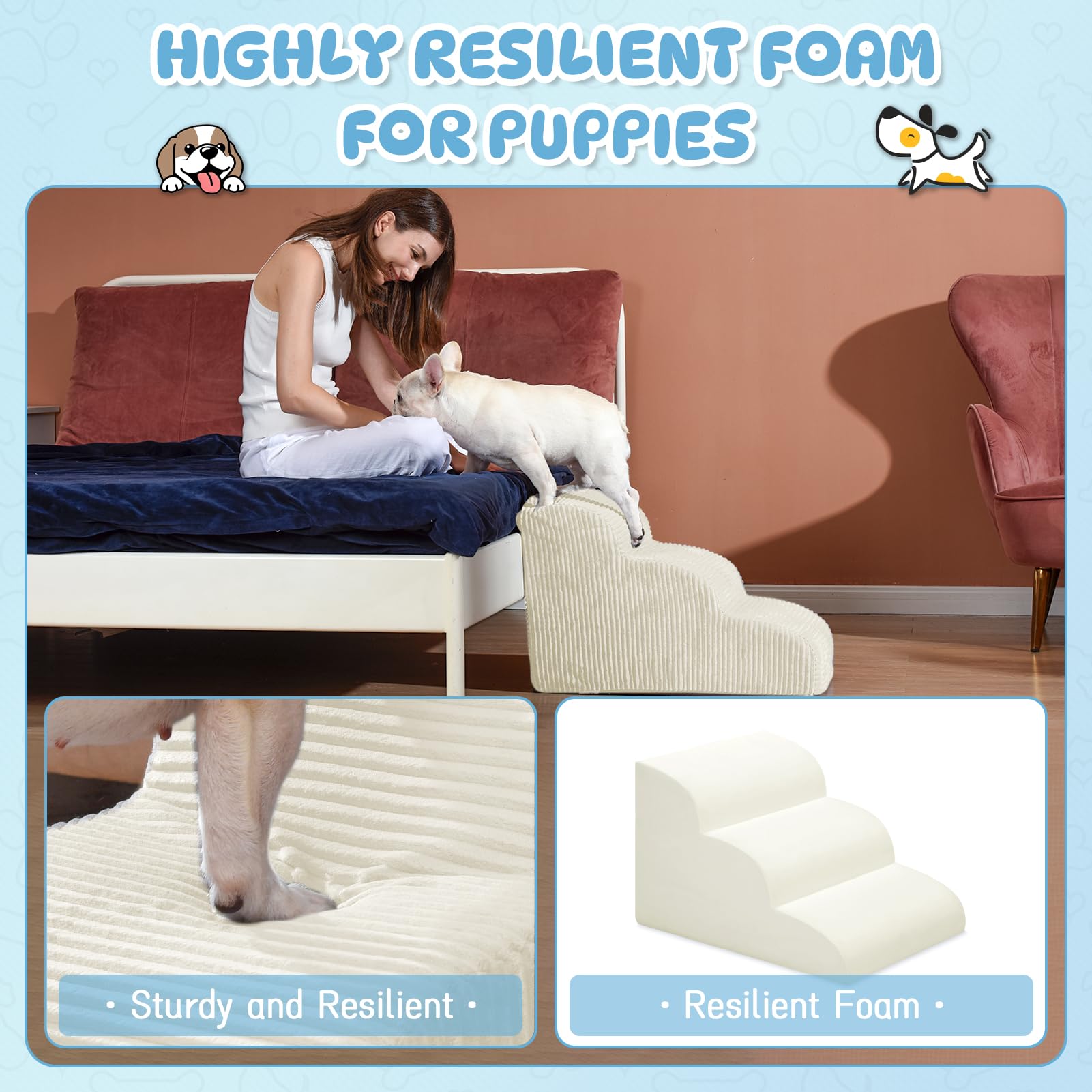 Mesa Lemon dog steps in use on sofa with pets entering and exiting