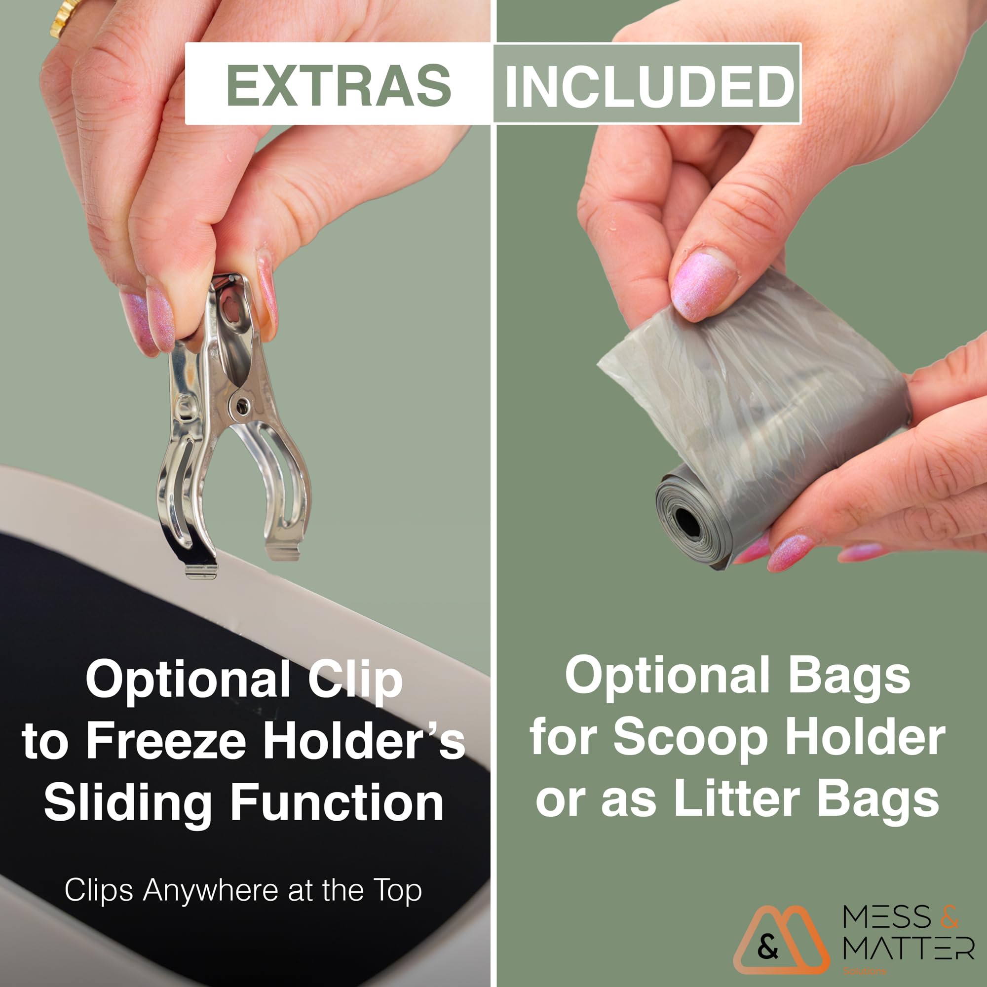 Mess & Matter ergonomic rubber-handle scoop for comfortable, fatigue-free litter cleaning.