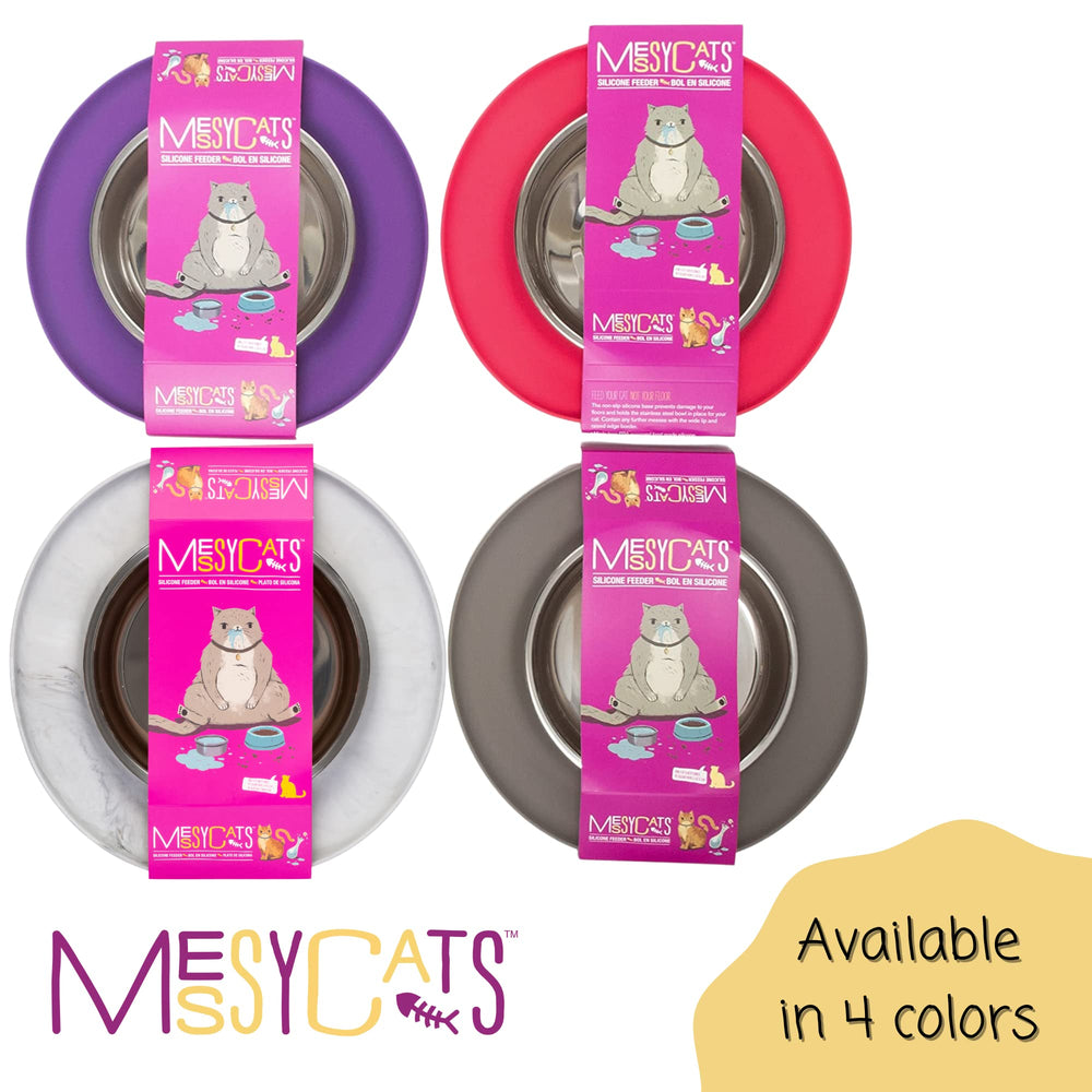 Messy Cats removable stainless bowl enables easy cleaning and transport.