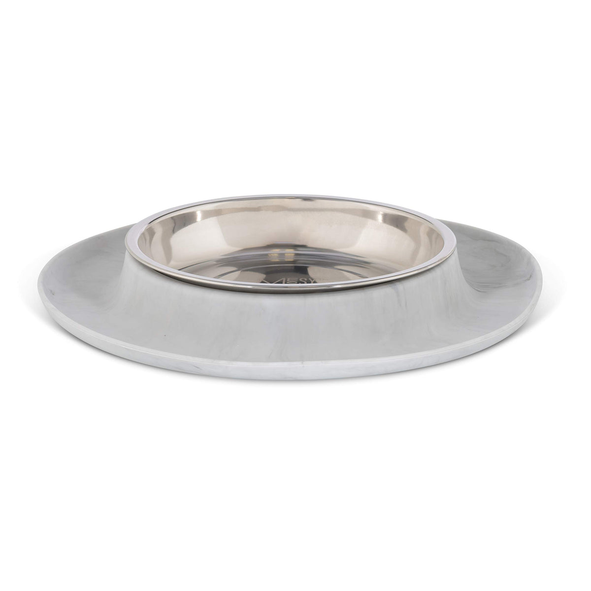Messy Cats silicone feeder marble bowl with anti-slip base keeps meals tidy.