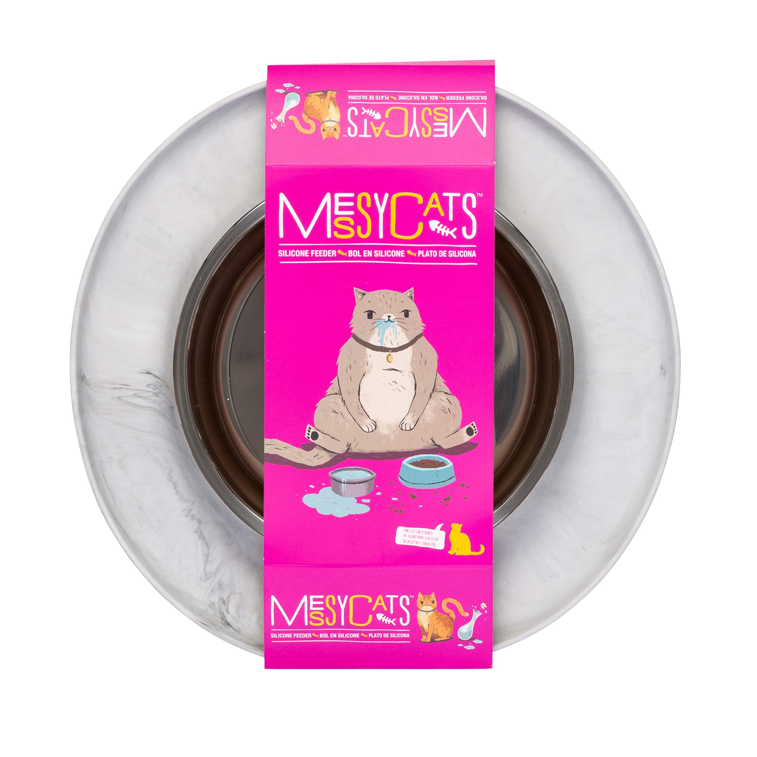 Messy Cats spill-proof design highlights raised edge to contain mess.
