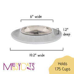 Messy Cats stainless saucer bowl showcases whisker-friendly wide design.