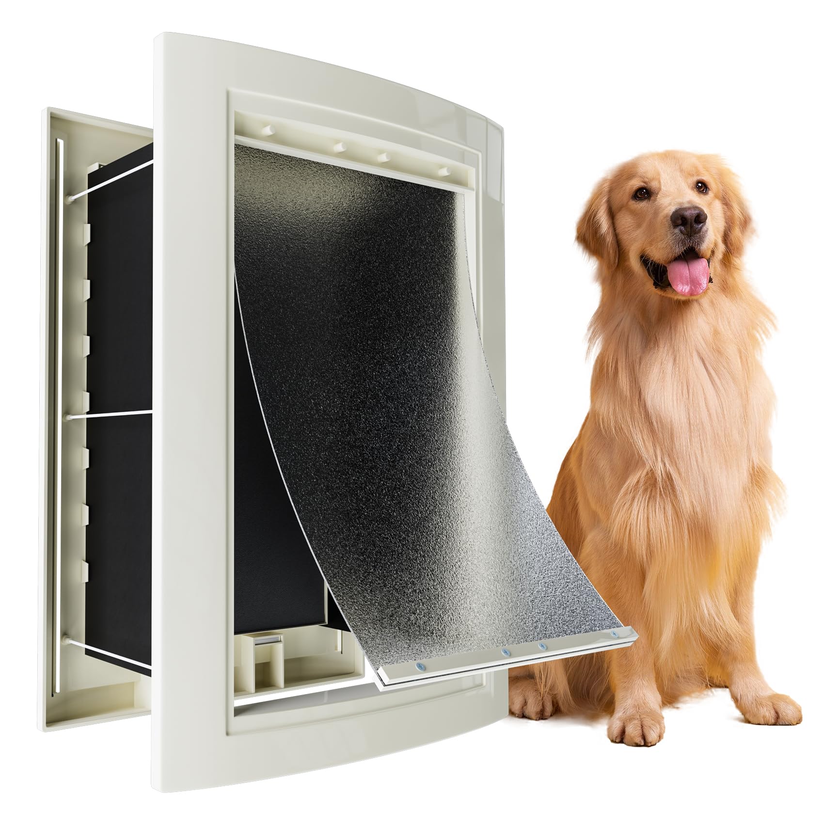 mestyl dog door wall telescoping tunnel demonstrates adjustable fit for varying wall thickness