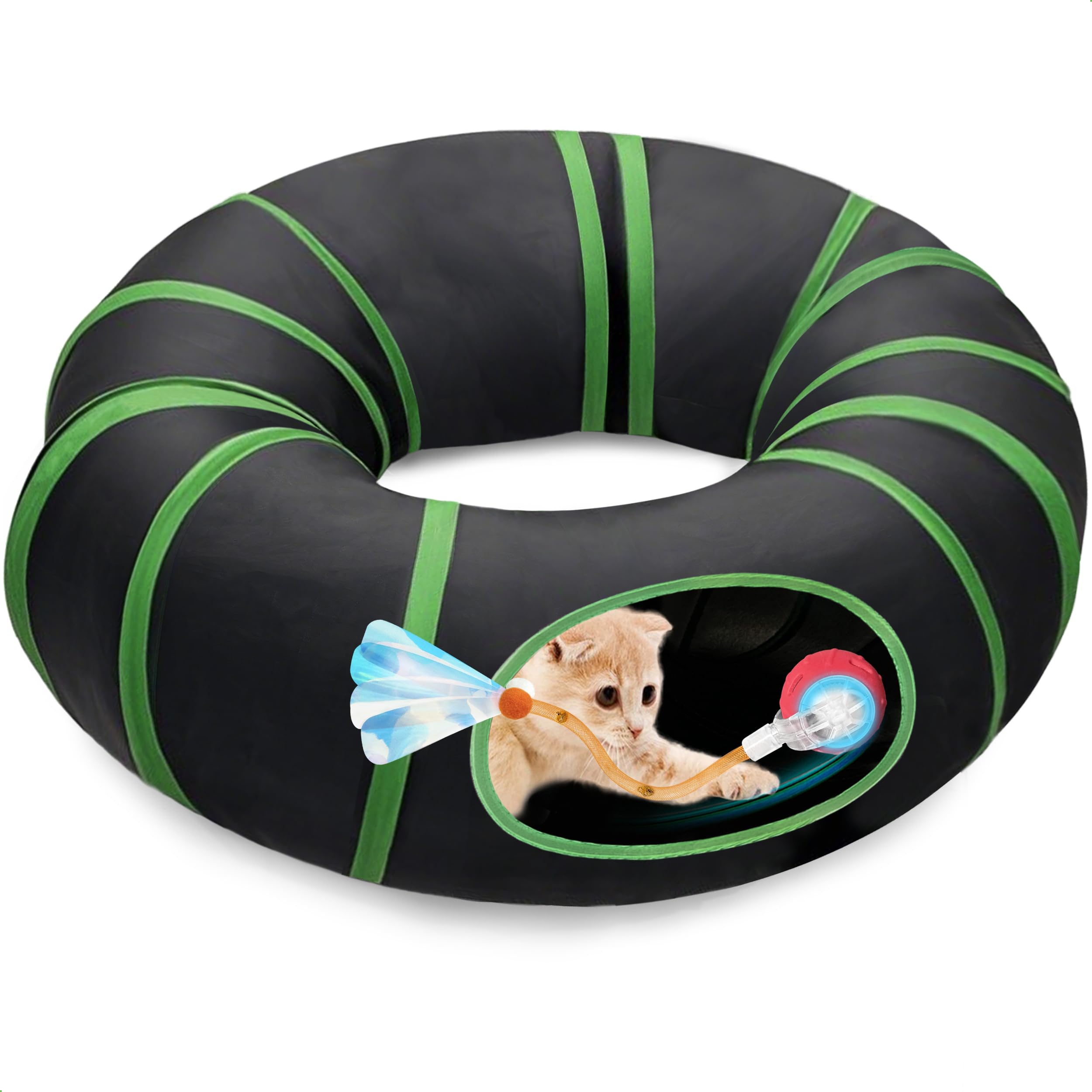 Metiya interactive cat toy ball in tunnel orange-red front view for indoor play