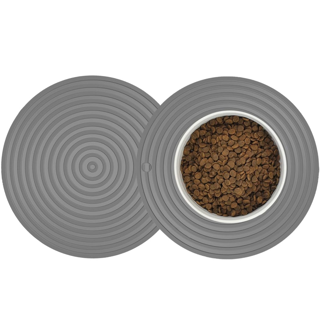 Metopets 2-pack silicone mats under bowls catching spills for a cleaner feeding area.
