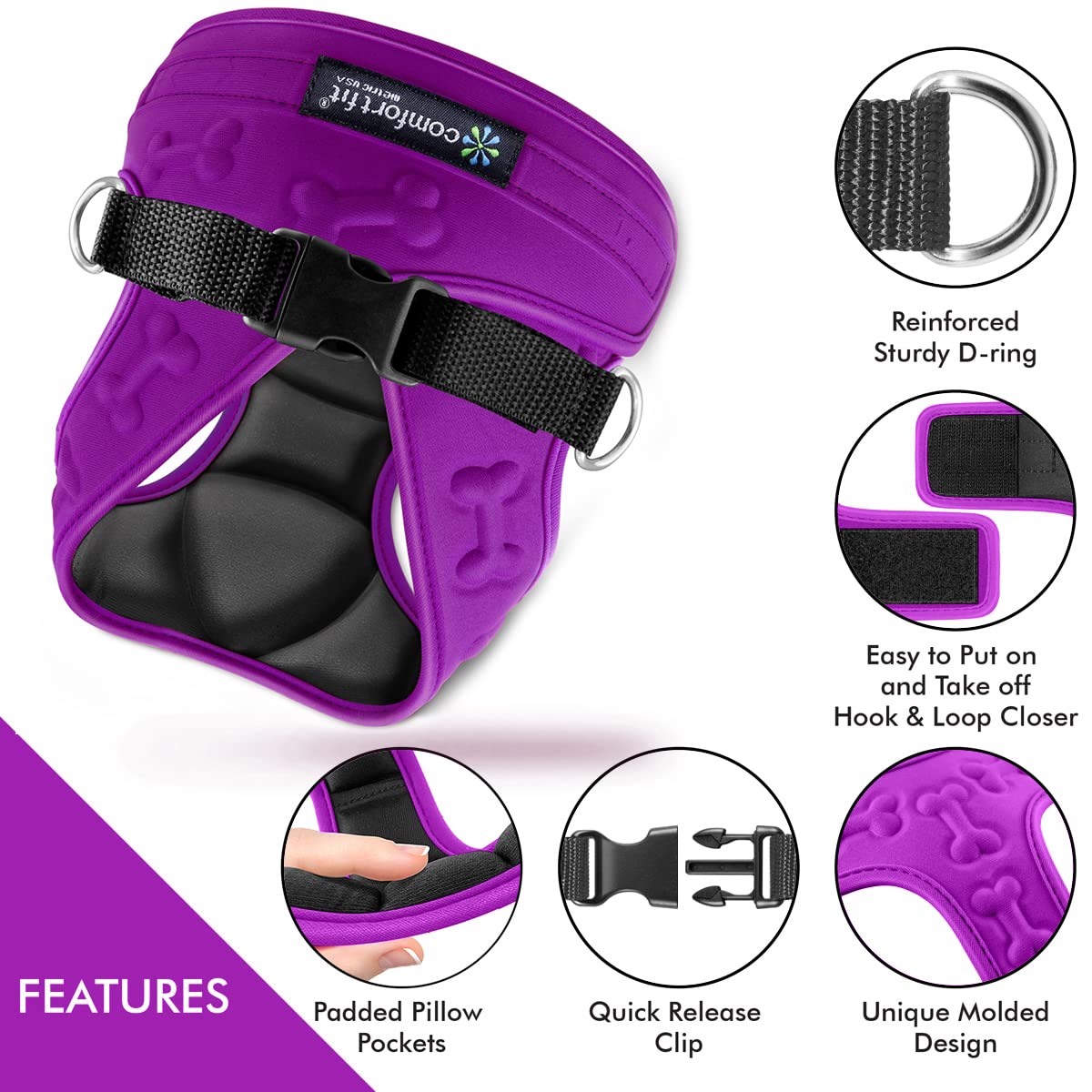 Metric USA Comfort Fit dog harness back handle provides quick guidance during training.