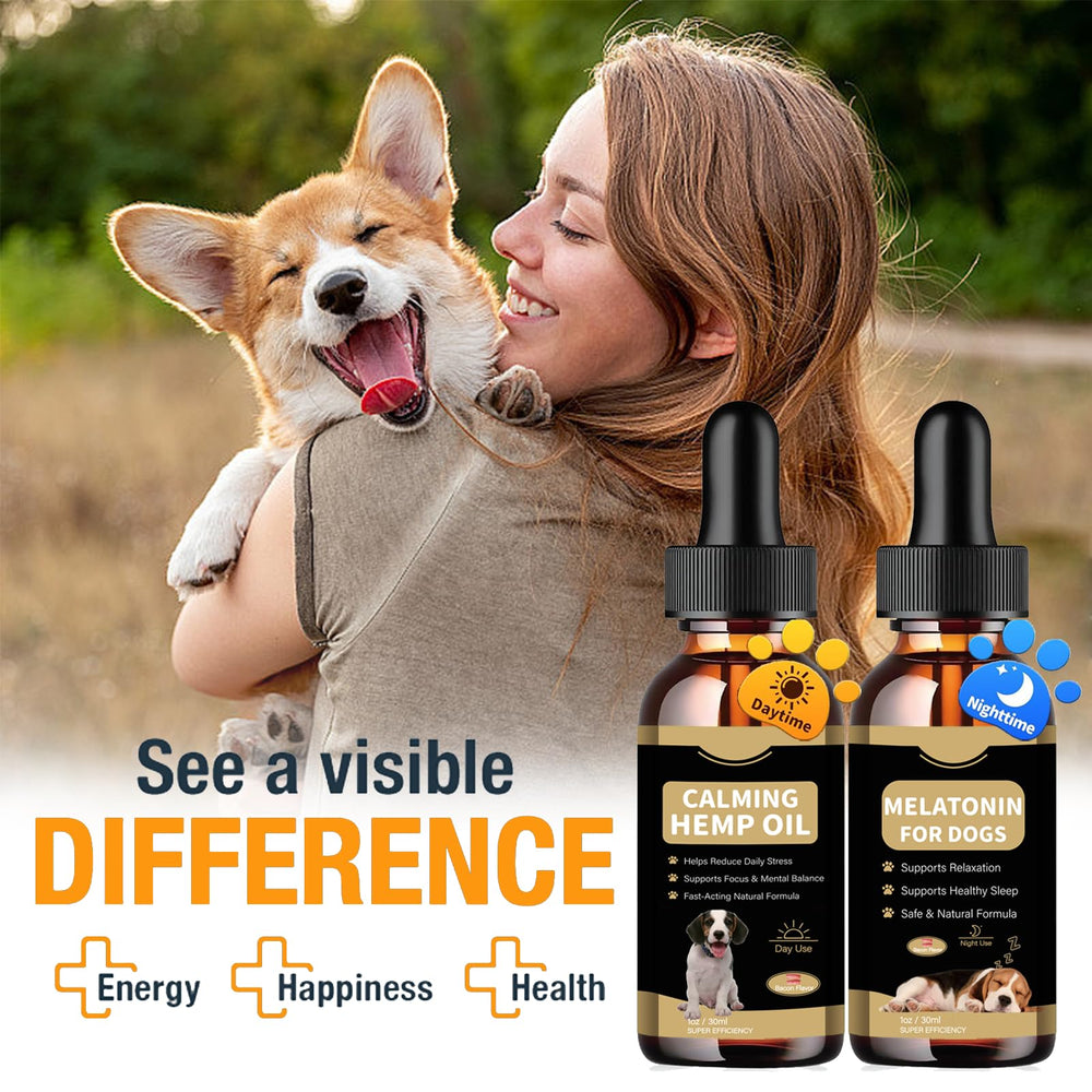 Meukgag bottle beside relaxed dog illustrating mood support and calmness