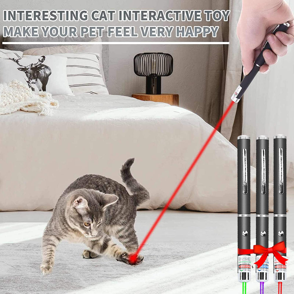 MEUSNO cat laser pointer packaging shows two red and one green pointers