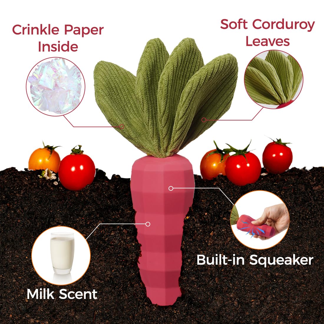 MewaJump carrot toy in natural rubber for durable aggressive-chewer sessions.