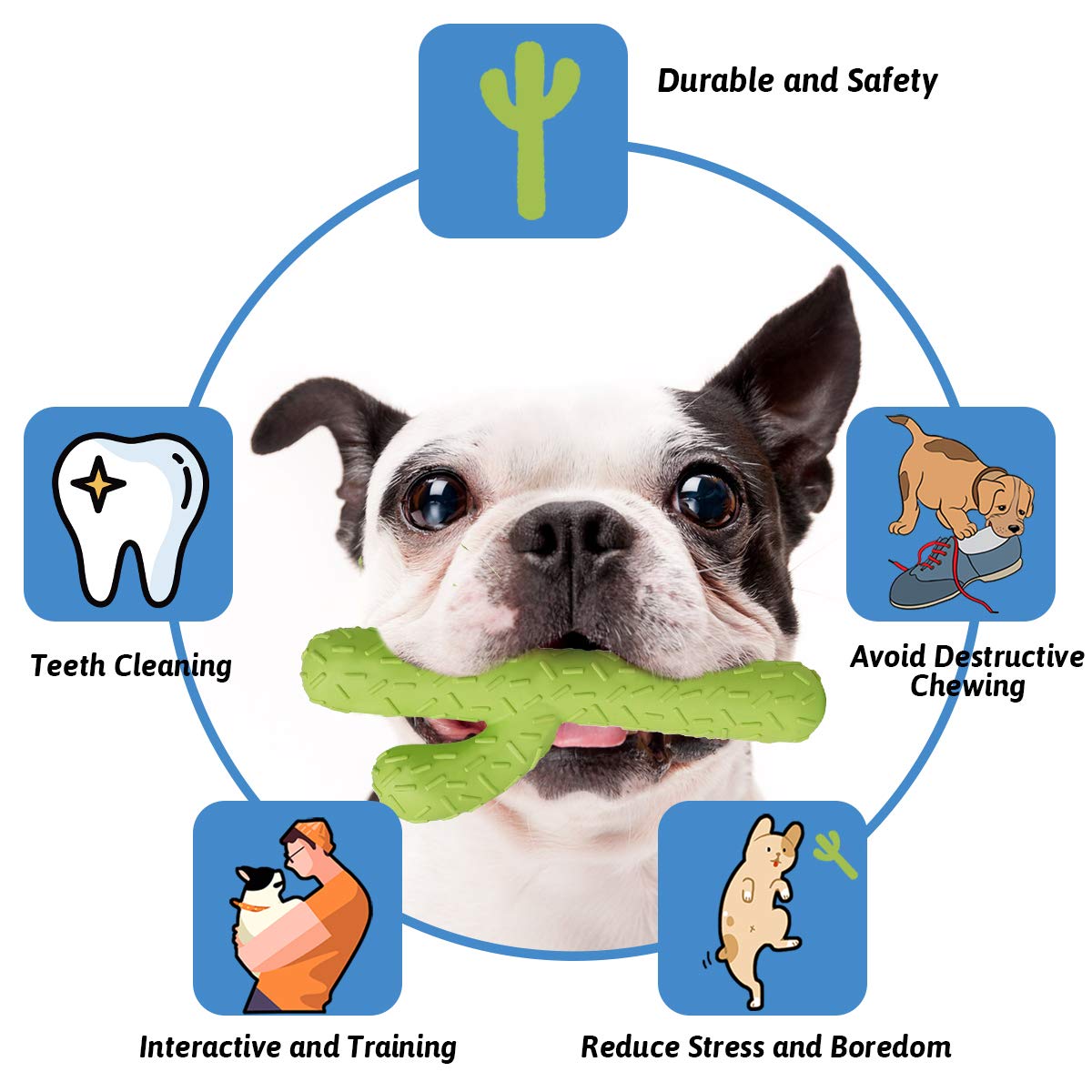 MewaJump safety rubber material shown as durable for aggressive chewers.