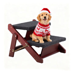 MEWANG 2-in-1 wooden pet steps brown enables easy bed access for older pets.