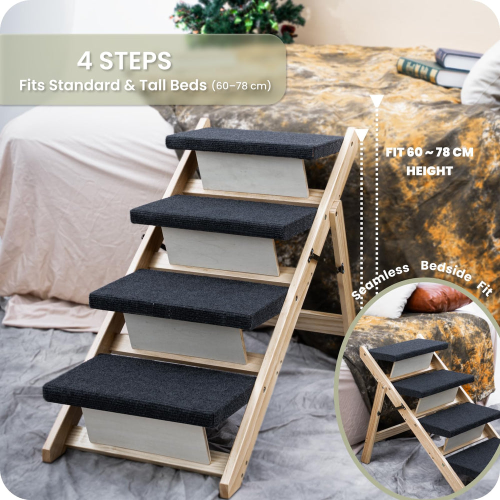 MEWANG wood pet stairs anti-slip base for stable climbs.